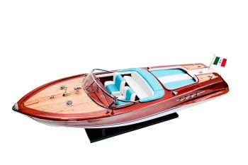 RIVA AQUARAMA (Blue + White) - Wooden speed boat model - Handmade - Size 87cm Length