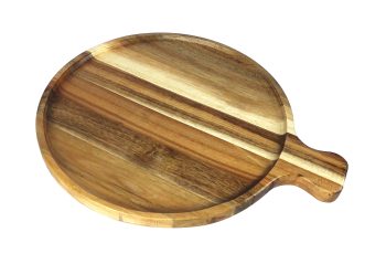 Round Sunken tray with handle, natural varnish